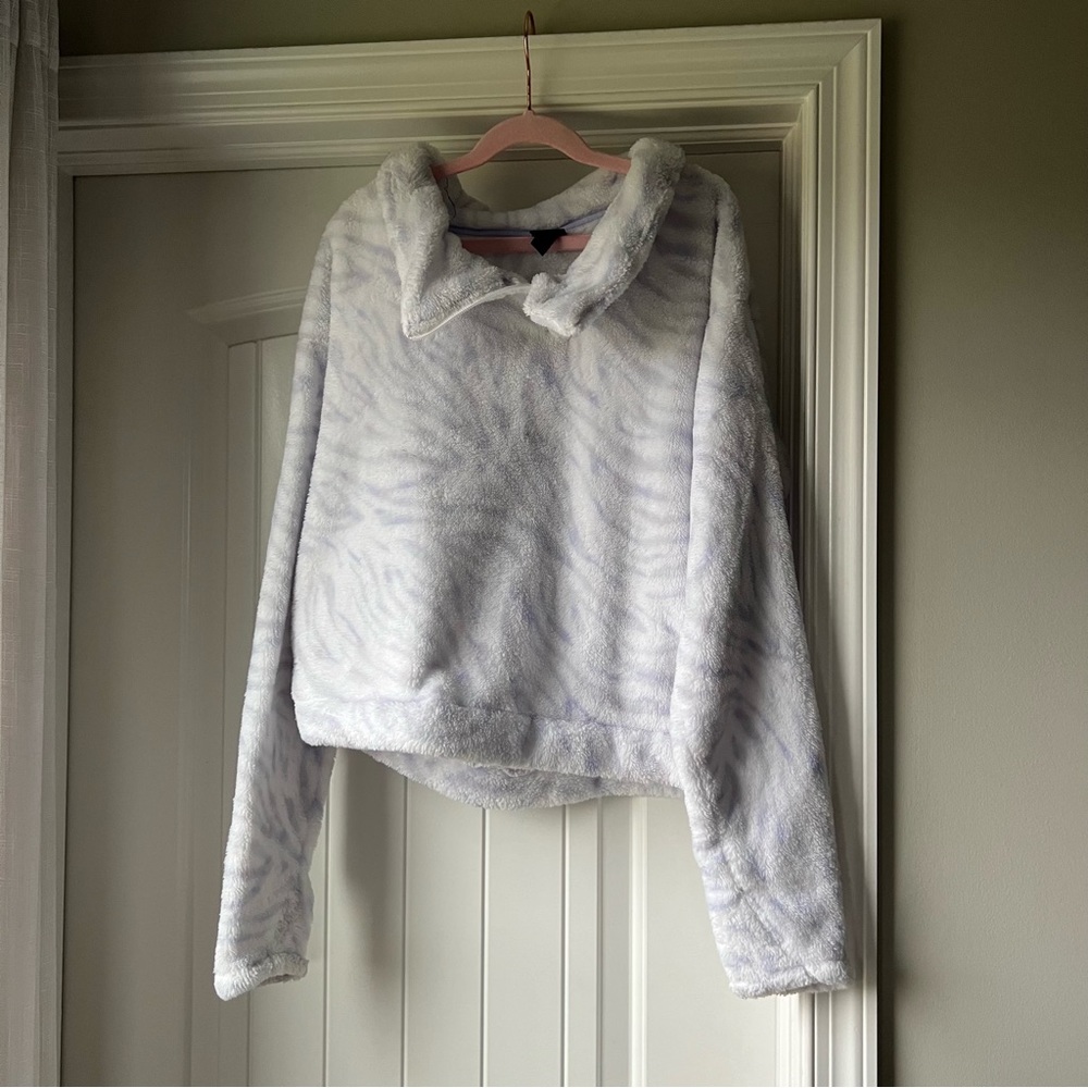 Girls All in Motion Fuzzy Quarter Zip Zebra Print Sweatshirt